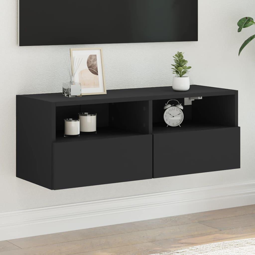Væghængt tv-bord 80x30x30 cm konstrueret træ sort