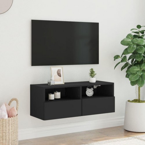 Væghængt tv-bord 80x30x30 cm konstrueret træ sort