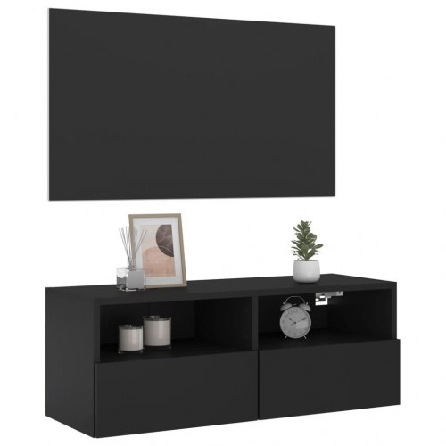 Væghængt tv-bord 80x30x30 cm konstrueret træ sort