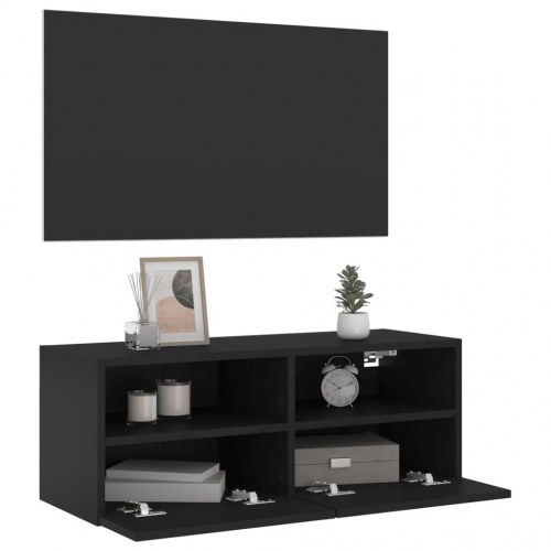 Væghængt tv-bord 80x30x30 cm konstrueret træ sort