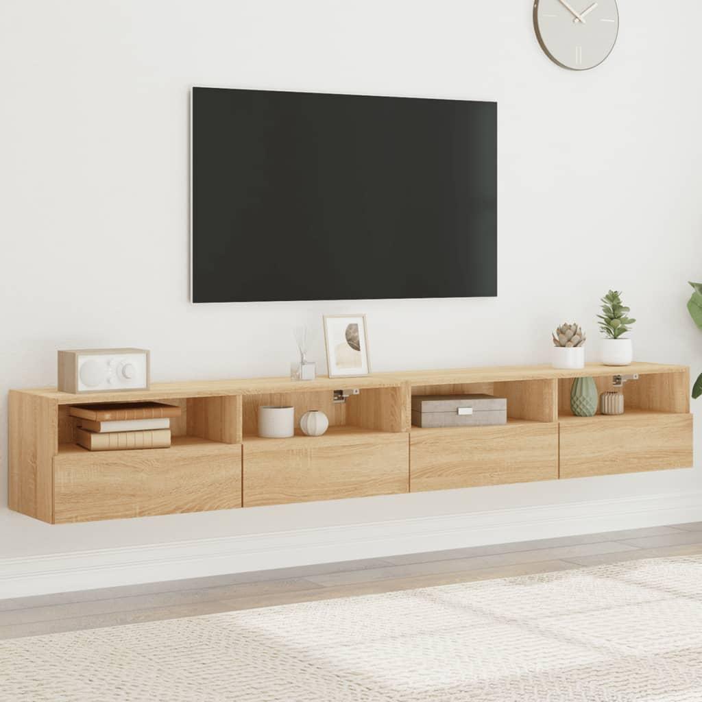 Væghængt tv-bord 2 stk. 100x30x30 cm konstrueret træ sonoma-eg