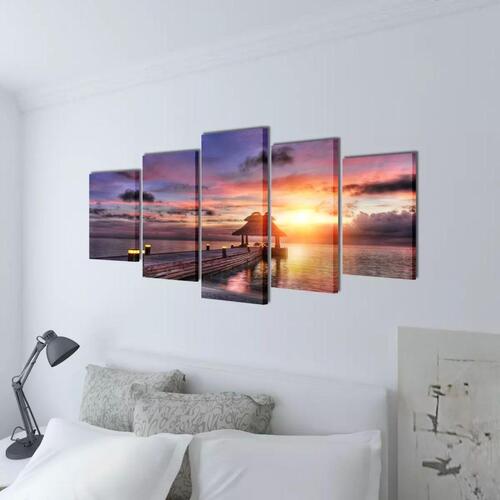 Kanvasbilledsæt strand med pavillon 100 x 50 cm
