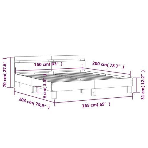 Sengeramme med sengegavl 160x200 cm konstrueret træ sonoma-eg