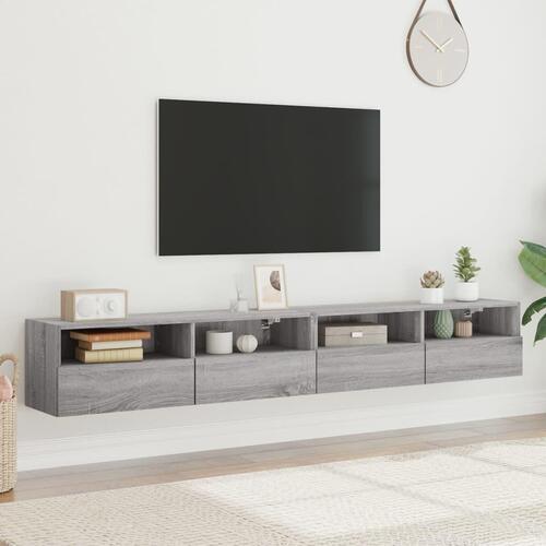 Væghængt tv-bord 2 stk. 100x30x30 cm konstrueret træ grå sonoma