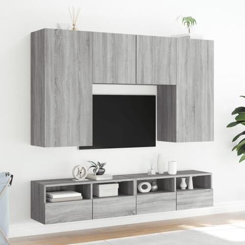 Væghængt tv-bord 2 stk. 100x30x30 cm konstrueret træ grå sonoma