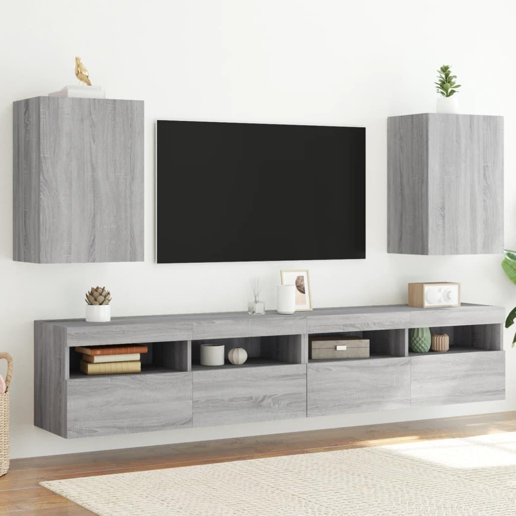 Tv-bord til væg 2 stk. 40,5x30x60 cm konstrueret træ grå sonoma