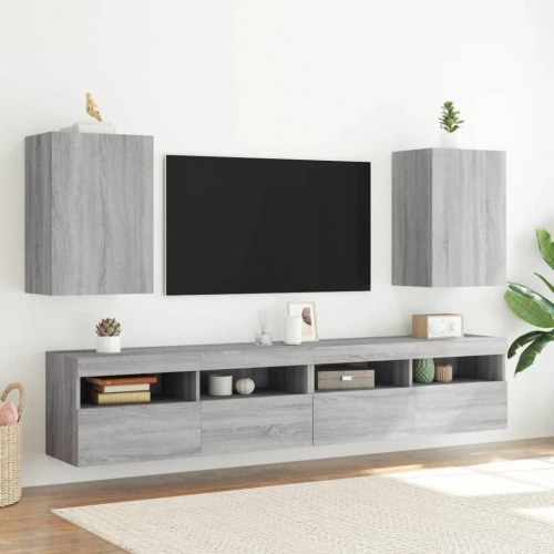 Tv-bord til væg 2 stk. 40,5x30x60 cm konstrueret træ grå sonoma