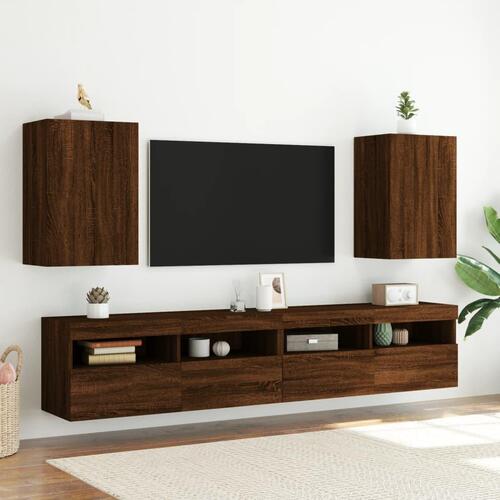 Tv-borde til væg 2 stk. 40,5x30x60 cm konstrueret træ brunt eg
