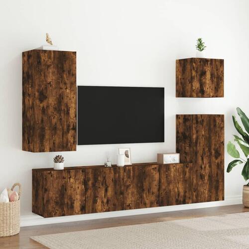 Væghængt tv-bord 40,5x30x90 cm konstrueret træ røget egetræ