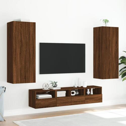 Væghængt tv-bord 40,5x30x102 cm konstrueret træ brunt egetræ