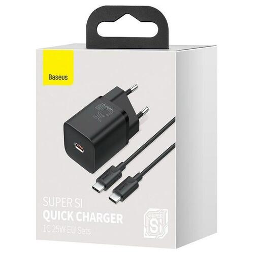 Baseus Super Si vægoplader 25 W med USB‑C kabel - Sort