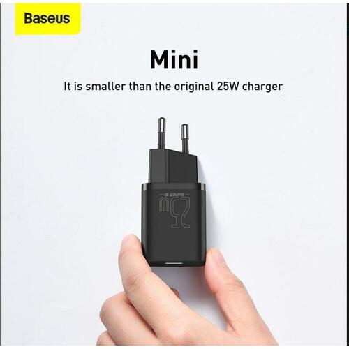 Baseus Super Si vægoplader 25 W med USB‑C kabel - Sort
