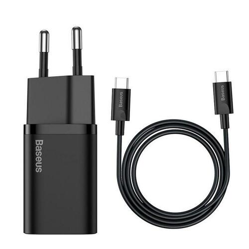 Baseus Super Si vægoplader 25 W med USB‑C kabel - Sort