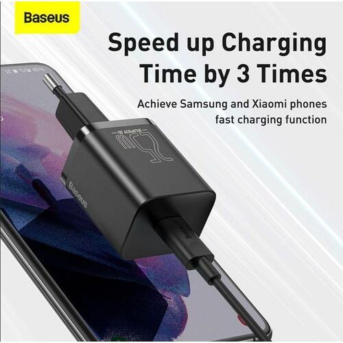Baseus Super Si vægoplader 25 W med USB‑C kabel - Sort
