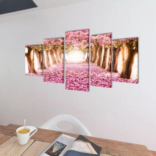 Lærredsprint sæt, kirsebærblomst, 200 x 100 cm