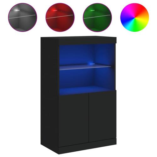 Skænk med LED-lys 60,5x37x100 cm sort