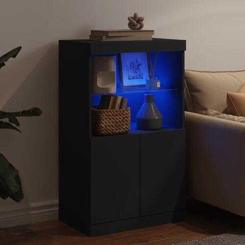 Skænk med LED-lys 60,5x37x100 cm sort