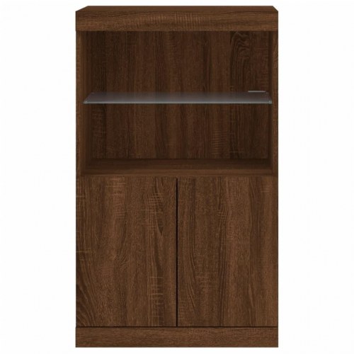 Skænk med LED-lys 60,5x37x100 cm brun egetræsfarve