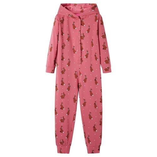 Onesie med hætte til børn str. 116 gammelrosa