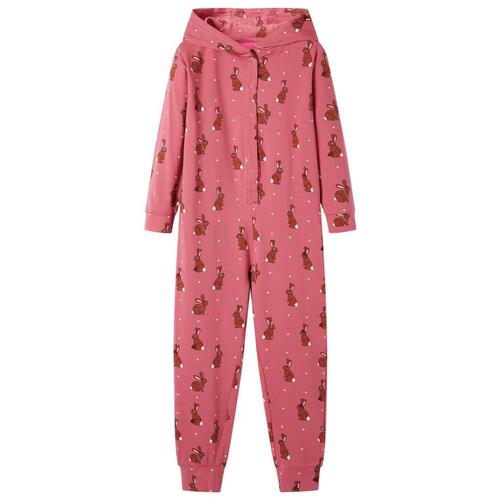 Onesie med hætte til børn str. 92 gammelrosa