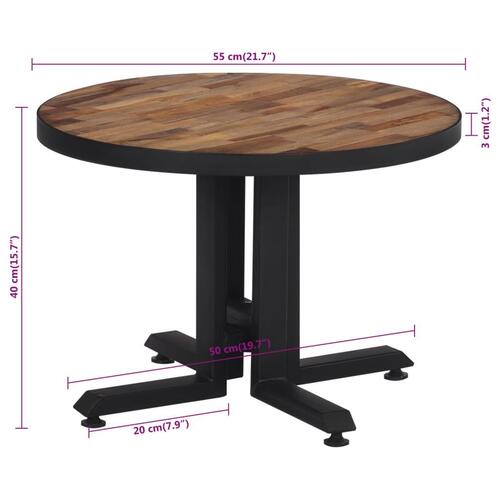 Sofabord Ø55x40 cm rundt massivt genbrugsteak