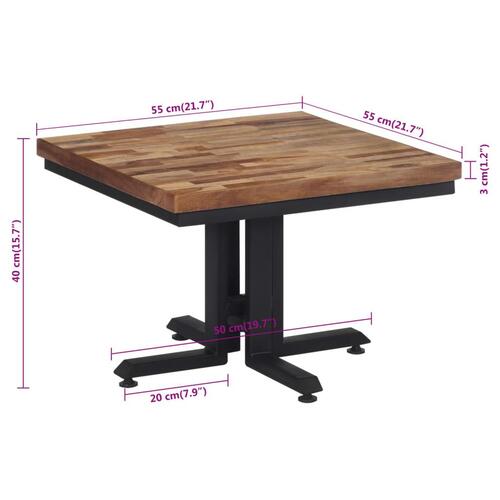 Sofabord 55x55x40 cm massivt genbrugsteak