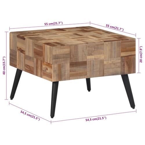 Sofabord 55x55x40 cm massivt genbrugsteak grå