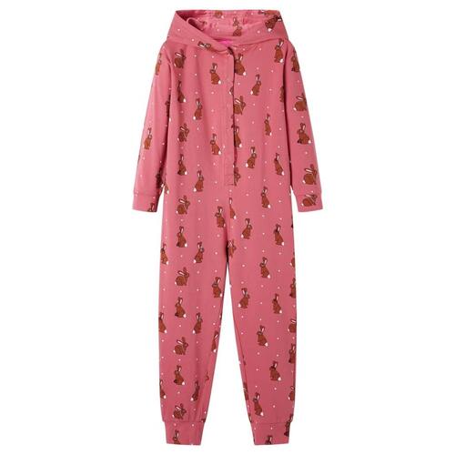 Onesie med hætte til børn str. 104 gammelrosa
