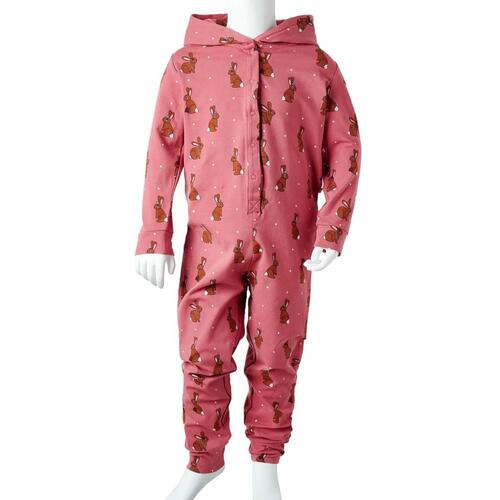 Onesie med hætte til børn str. 104 gammelrosa