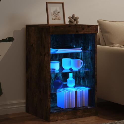 Skænk med LED-lys 41x37x67 cm røget egetræsfarve