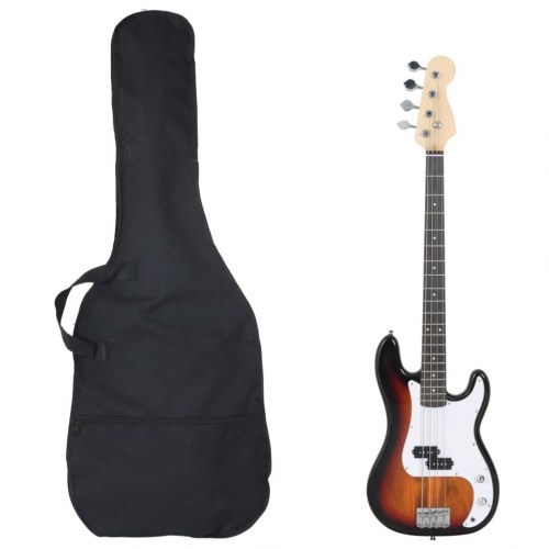 Elektrisk basguitar til begyndere med taske 4/4 46" - gradueret sort/brun/hvid