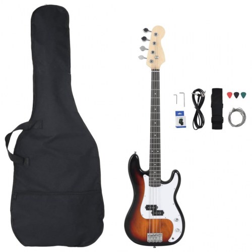 Elektrisk basguitar til begyndere med taske 4/4 46" - gradueret sort/brun/hvid