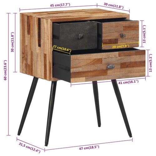 Sengebord 47x31,5x60 cm massivt teaktræ