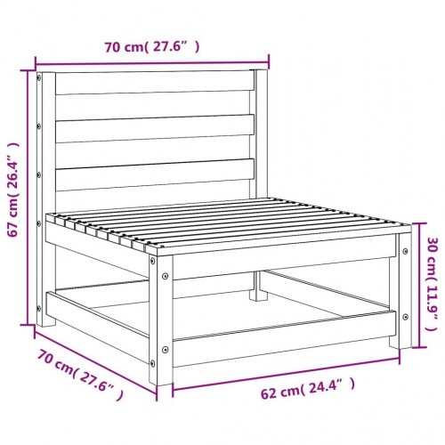 Sofamodul til havesofa 70×70×67 cm uden armlæn - massivt fyrretræ