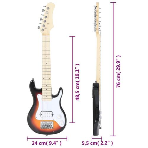 Elektrisk guitar til børn inkl. taske 3/4 30" brun og hvid