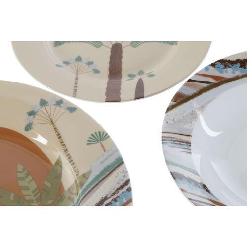 Spisestel Home ESPRIT Beige Multifarvet Porcelæn 18 Dele 27 x 27 x 2 cm