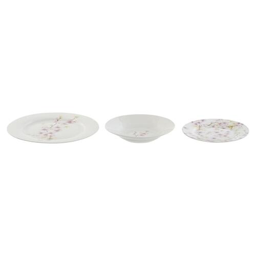 Spisestel Home ESPRIT Hvid Grøn Pink Porcelæn 18 Dele 27 x 27 x 2 cm