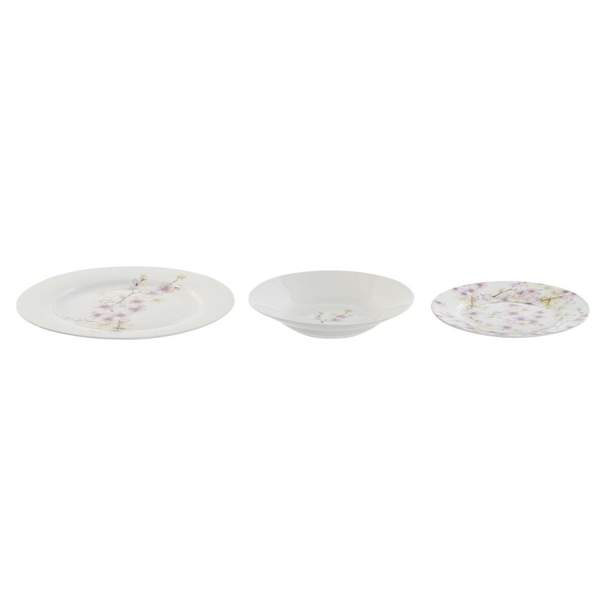 Spisestel Home ESPRIT Hvid Grøn Pink Porcelæn 18 Dele 27 x 27 x 2 cm