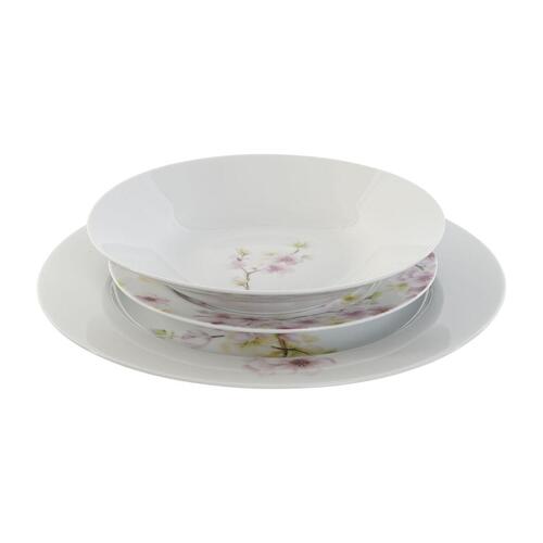 Spisestel Home ESPRIT Hvid Grøn Pink Porcelæn 18 Dele 27 x 27 x 2 cm