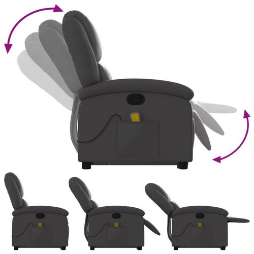 Massagestol med løftefunktion ægte læder grå