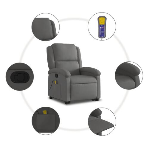 Massagestol med løftefunktion ægte læder grå