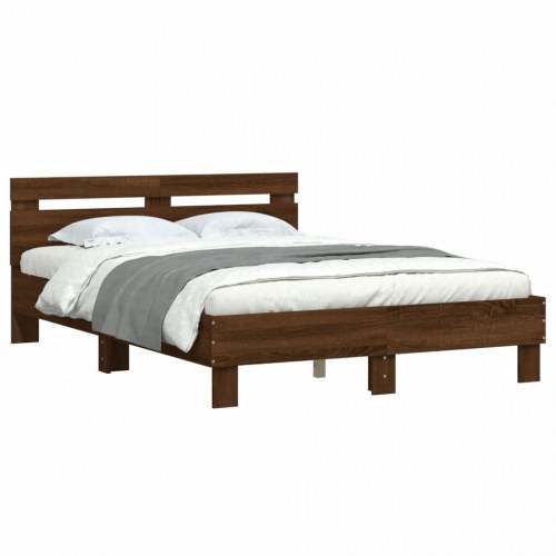 Sengeramme med sengegavl 120x200 cm konstrueret træ brunt eg