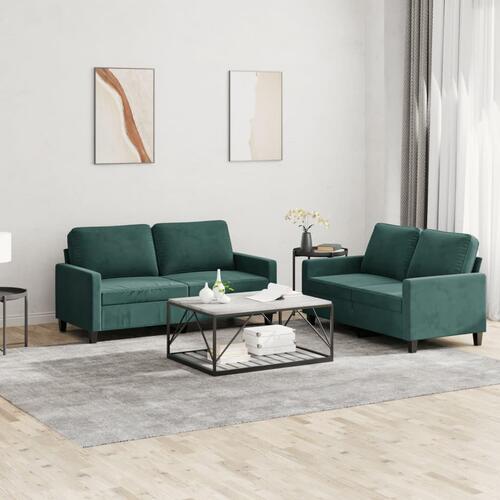 2 personers sofa med hynder velour mørkegrøn