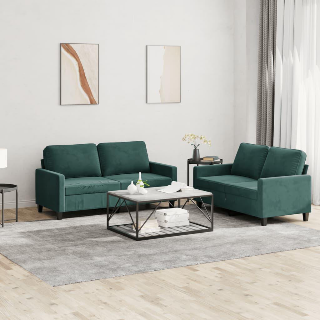 2 personers sofa med hynder velour mørkegrøn