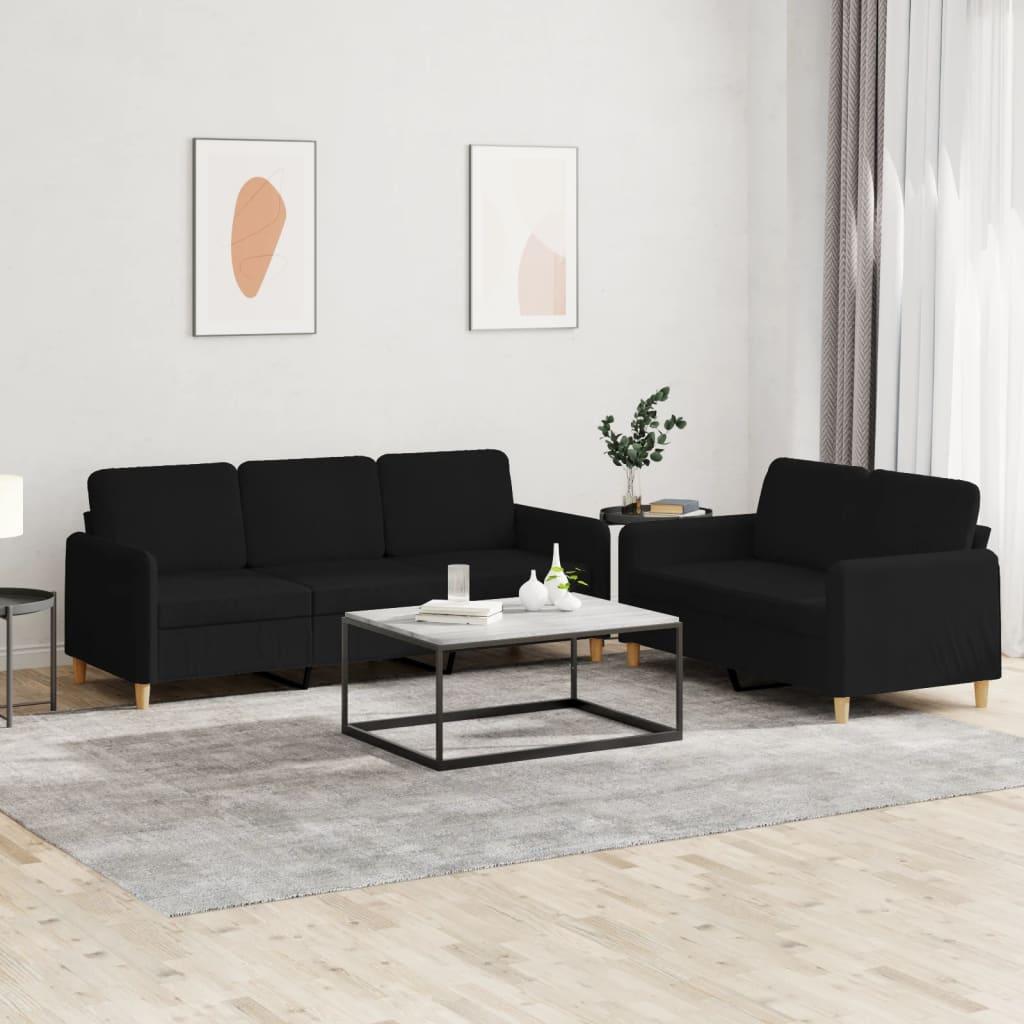 2 personers sofa med hynder stof sort