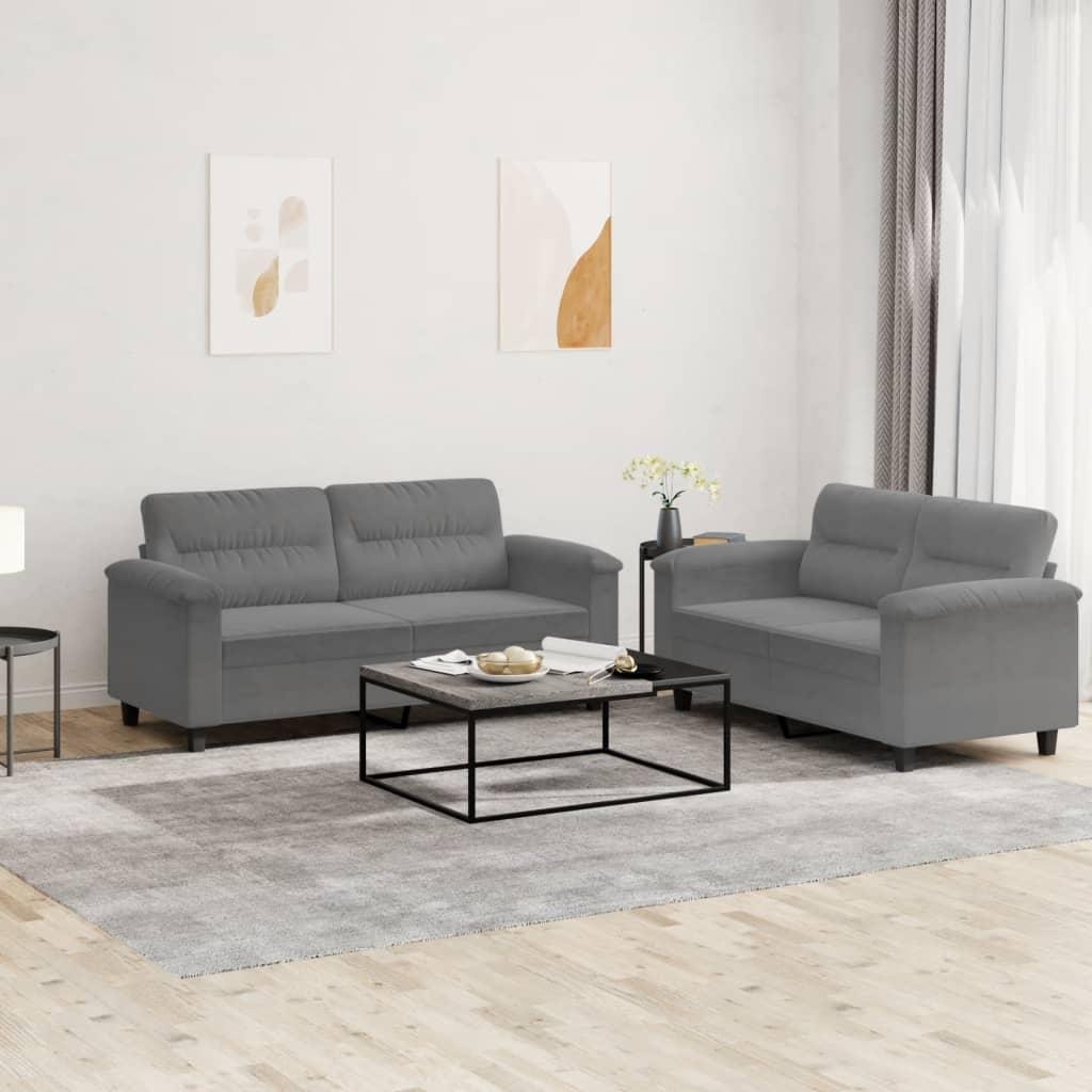2 personers sofa med hynder mikrofiberstof mørkegrå billede
