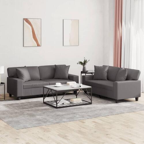 2 personers sofa med puder kunstlæder grå