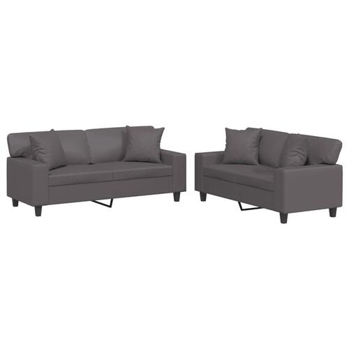 2 personers sofa med puder kunstlæder grå