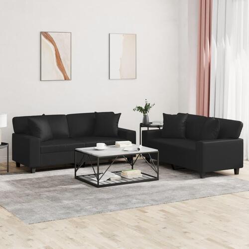 2 personers sofa med puder kunstlæder sort
