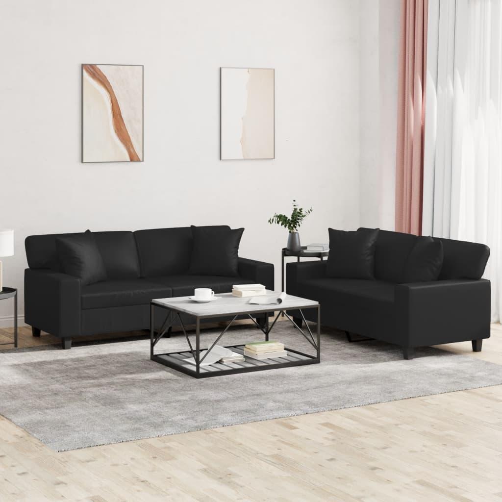 2 personers sofa med puder kunstlæder sort